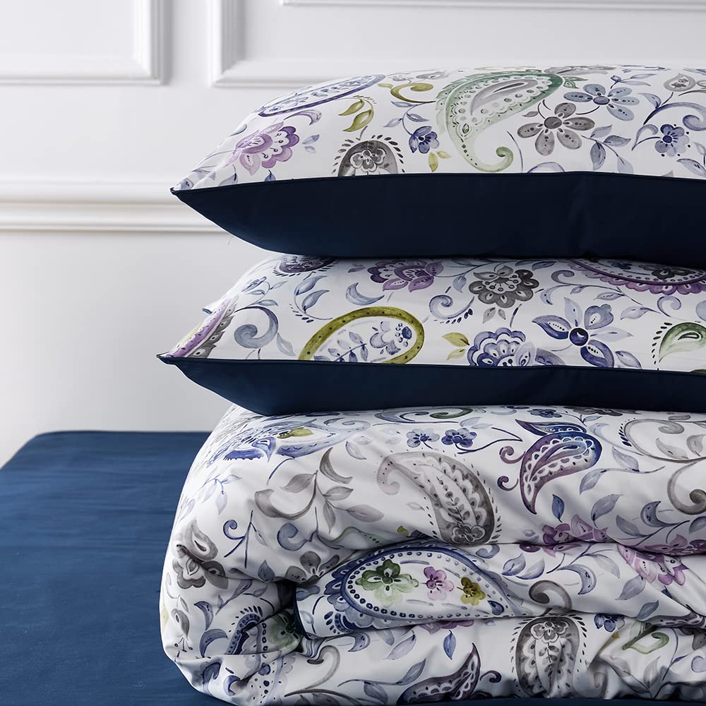 Duvet Cover Set, King, Microfiber, White Paisley Pattern, Boho Floral, 3 Pcs