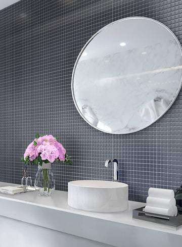 1x1 Square Mosaic Glass Tile Dark Gray 11.8x11.8 Matte 9.67 sq ft 10-Pack