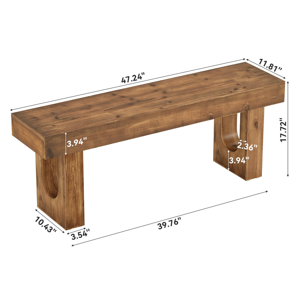 Solid Wood Bench, 47" Long Farmhouse Entryway Bench with Sturdy Legs, Narrow Rustic End of Bed Bench, Easy Assembly