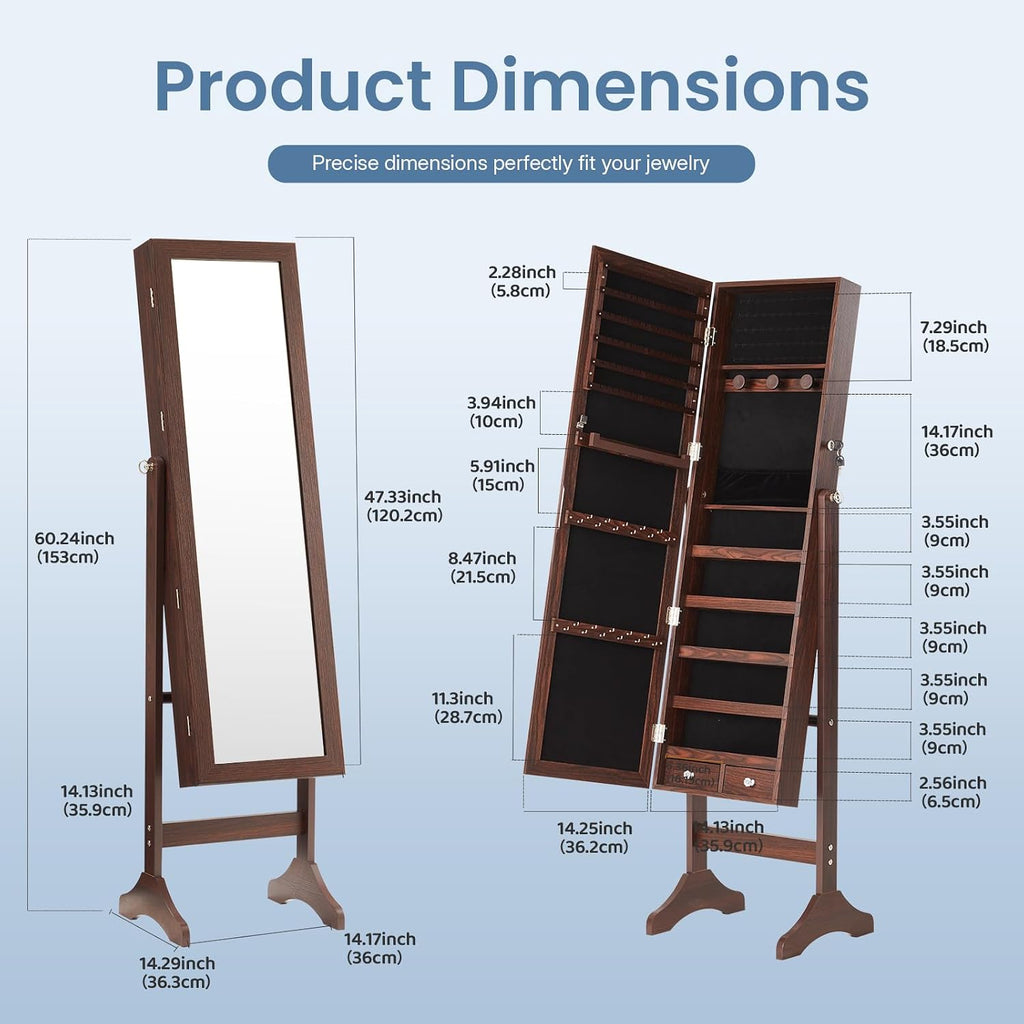 Freestanding Jewelry Organizer Cabinet with Full Length Mirror