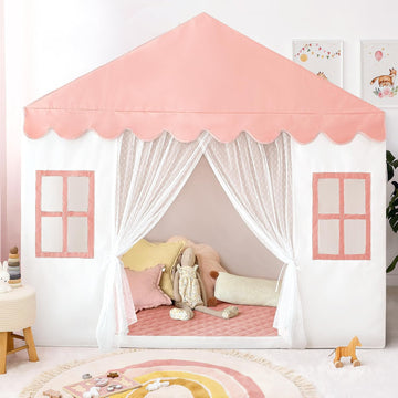 Kids Play Tent with Mat, Princess Castle Playhouse Tent for Girls