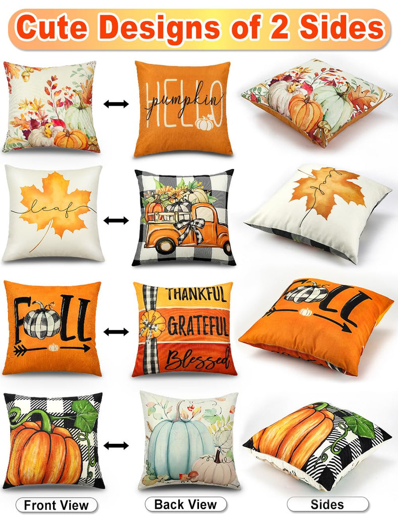 Fall Pillow Covers 20x20 4Pcs Double‐Sided Print Autumn Home Decor