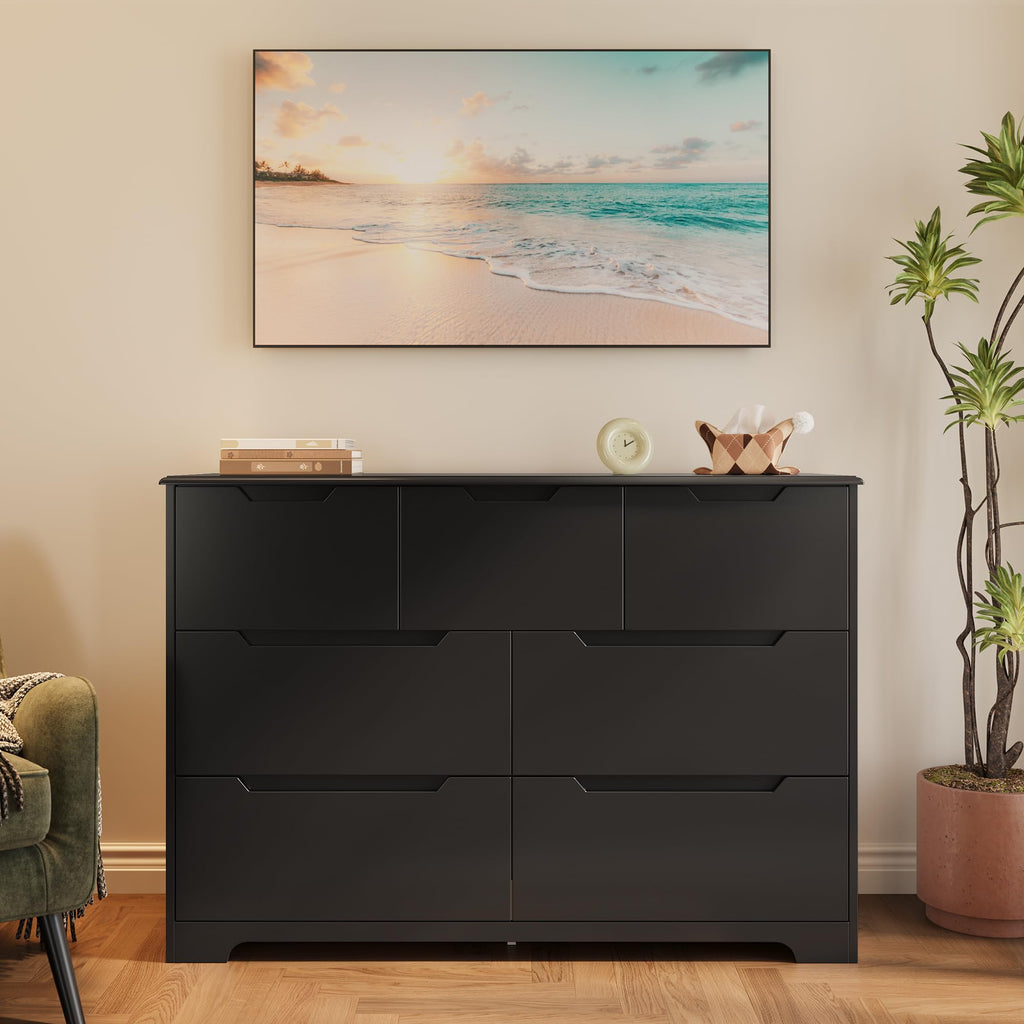 7 Drawer Dresser, 48" Wide Wood Dresser, Black