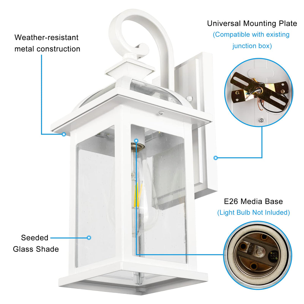 Outdoor Porch Lights Fixtures Wall Mount, Outdoor Wall Sconce with Seeded Glass Waterproof Outside Exterior Lights