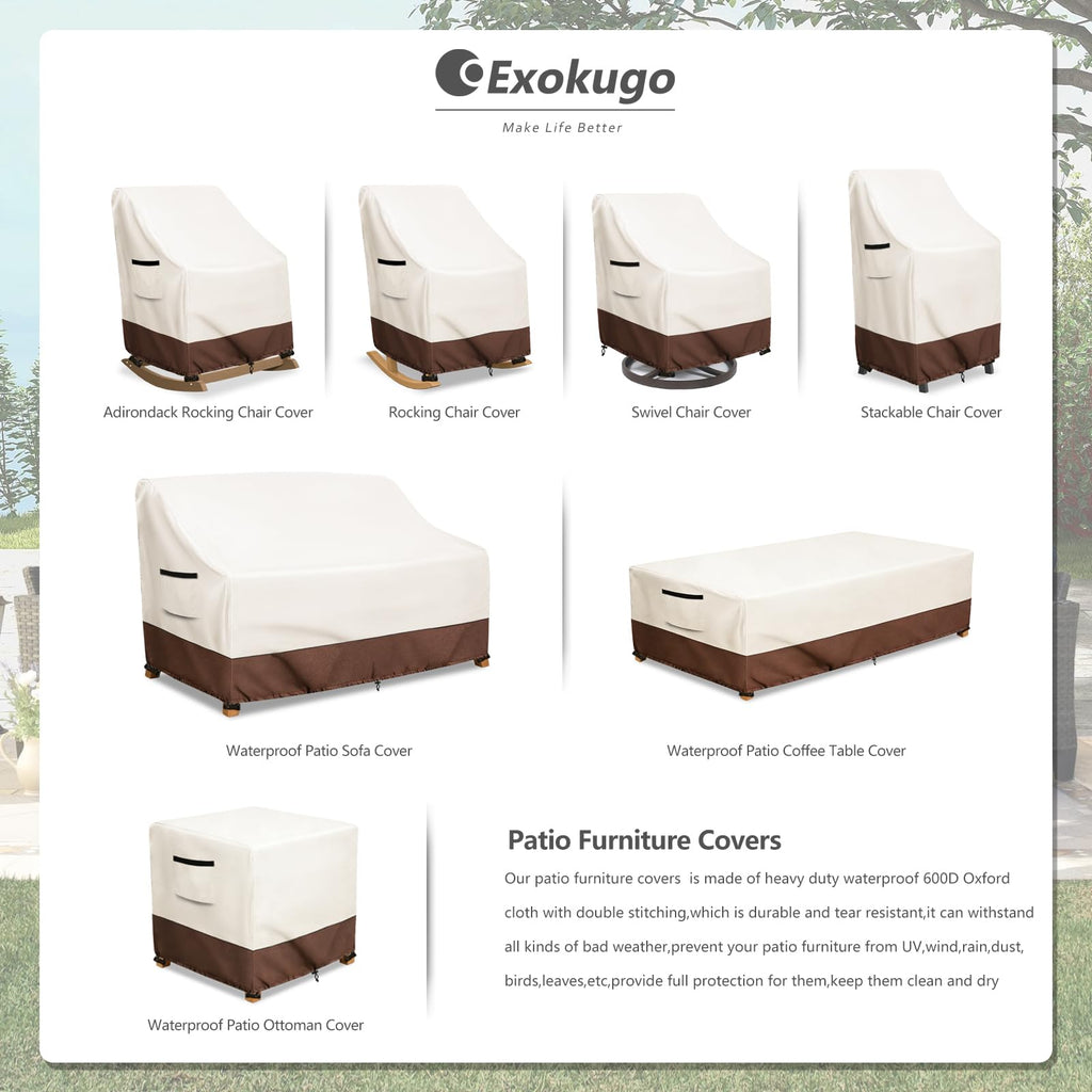 Rocking Chair Cover 2 Pack 600D Heavy Duty Waterproof - Patio Furniture Covers for Outdoor Rocking Chairs - All