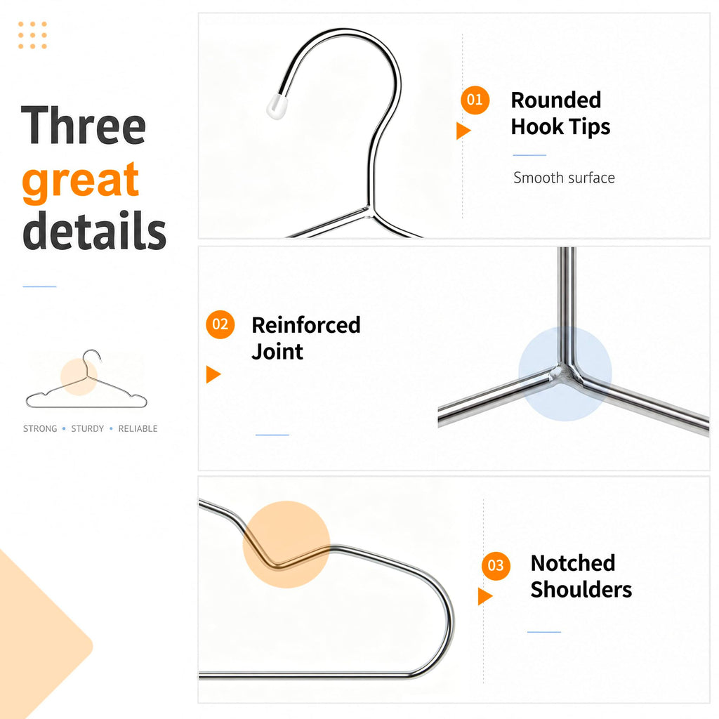 30 Pack Stainless Steel Wire Clothes Hangers, 16.5 in, Silver
