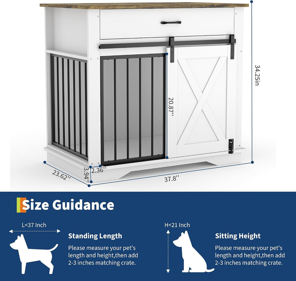 Dog Crate Furniture Kennel with 2 Drawers Storage, Cabinet Wooden End Table