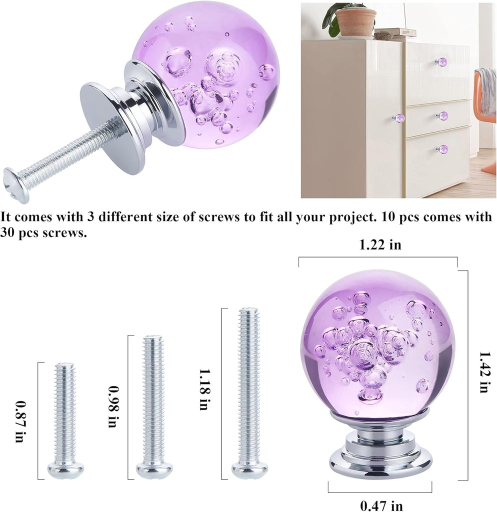 10 PCS Crystal Cabinet Knobs Round Glass Bubbles Dresser Knobs Smooth Drawer Knobs Handle for Home, Cabinet, Drawer and