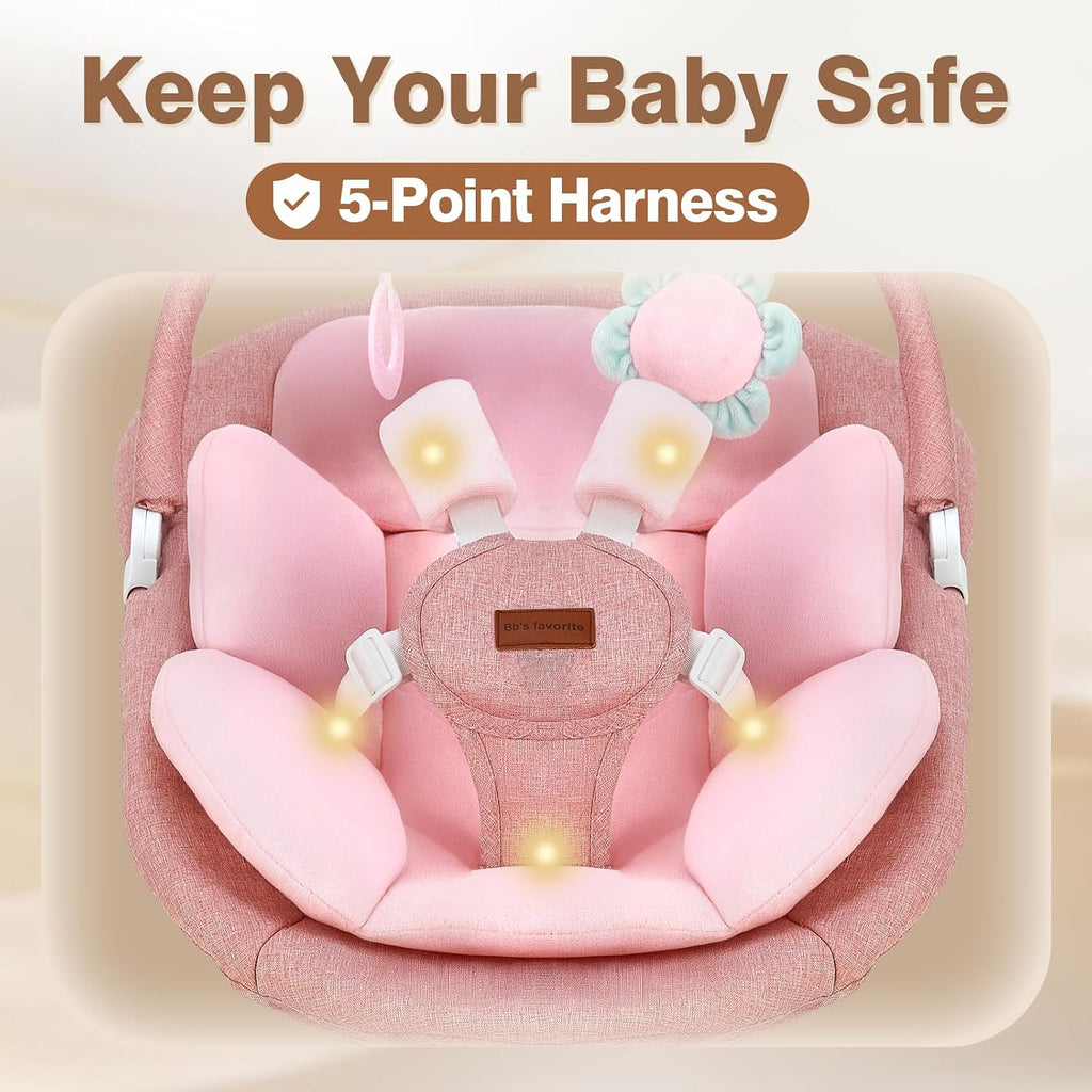 Portable Baby Swing with Remote Control Bluetooth Music Speed Timer Pink