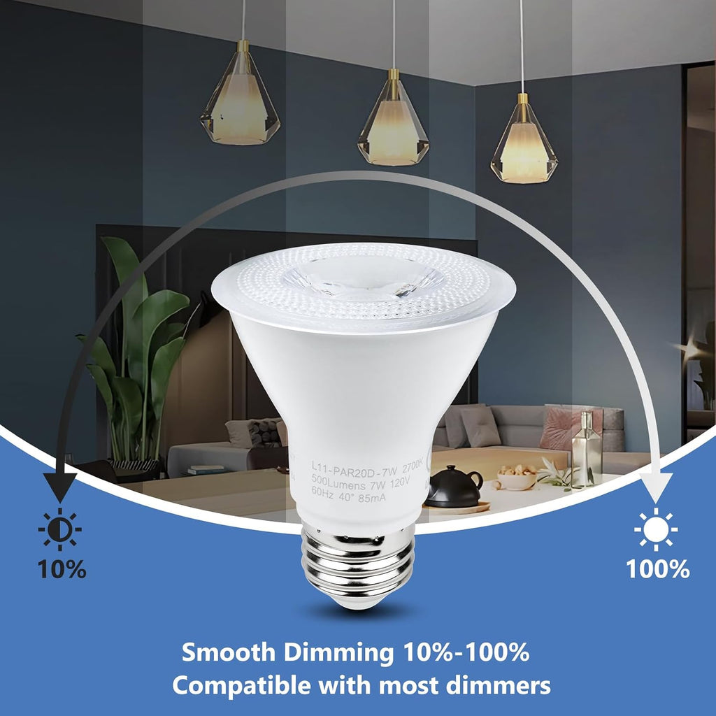 PAR20 LED Bulb, 7W 50W Equivalent, 4000K Natural White, 500 Lumens Dimmable Flood Light Bulb, E26 Base, UL