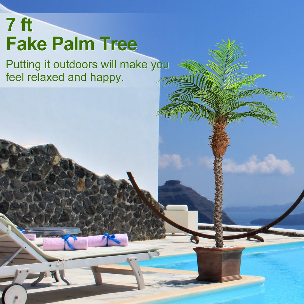 7ft Tall Artificial Phoenix Palm Tree for Outdoor Indoor Decor, Large Faux Coconut Silk Palm Tree Tropical Fake Tree
