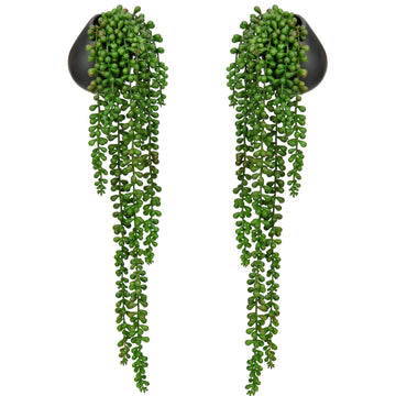 Artificial Hanging Plants 2PCS Fake Hanging Plant 21" Long String of Pearls Plants in Black Ceramic Faux Hanging