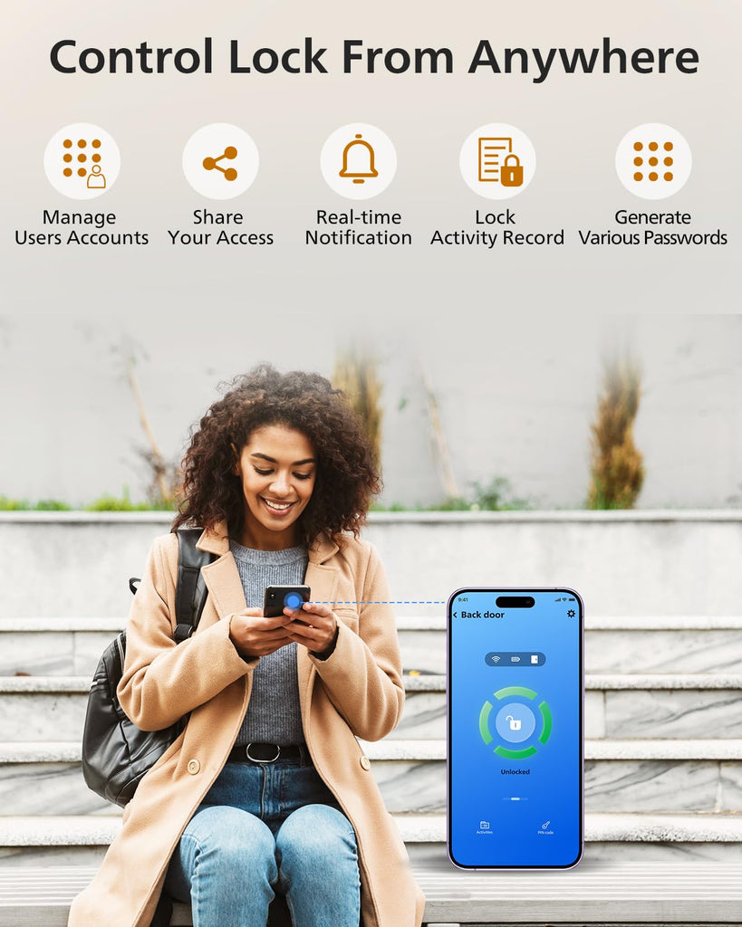 Wi-Fi Smart Deadbolt with 2 Handles, Front Lock Set with Gateway