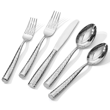Hammered Flatware Set, 5-Piece 18/10 Stainless Steel Silverware
