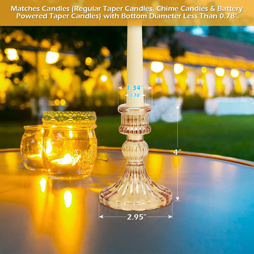 Candlestick Holders Set, 4" H Taper Candle Holders Bulk, 12Pcs Gold Glass Candle Holders for Wedding, Festival, Party