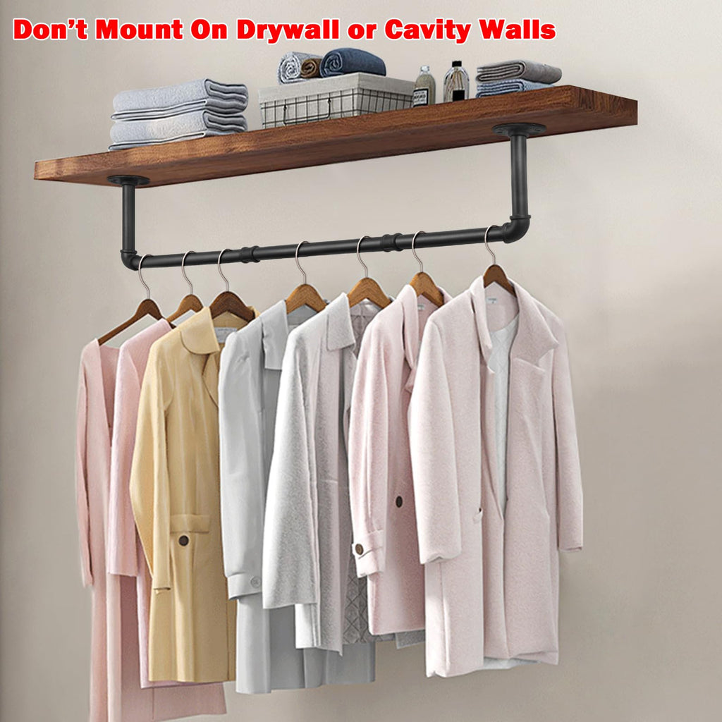 Industrial Pipe Clothes Rack, Heavy Duty Detachable Iron Garment Rack Wall Mounted, Rustic Saving Space Clothes Bar