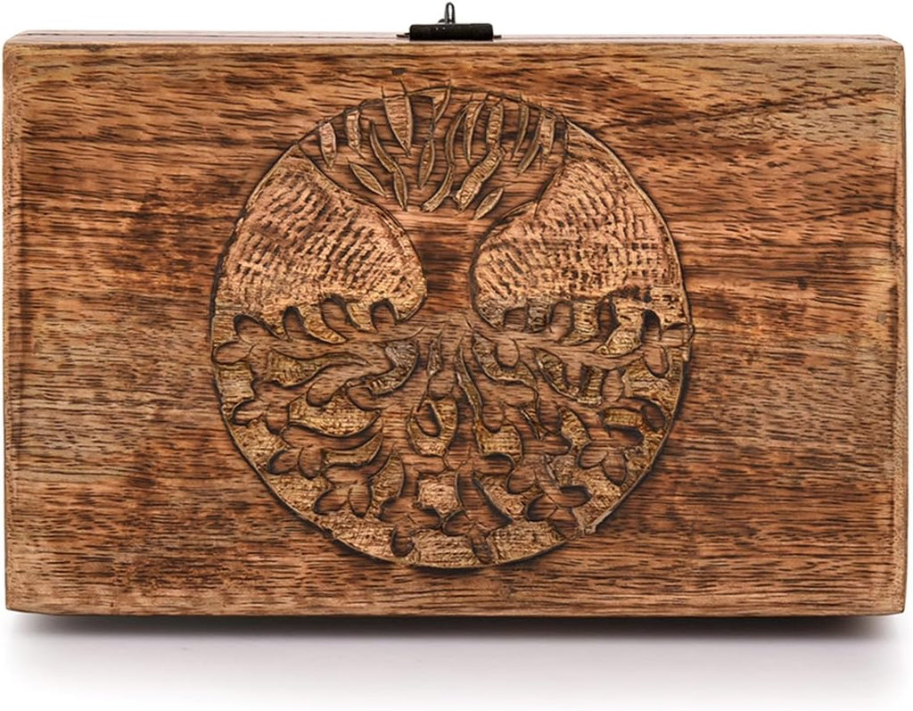 Handmade Mango Wood Tree of Life Engraving Beautifully Keepsake Box Jewellery Organiser Unique Gift Ideas for Men &