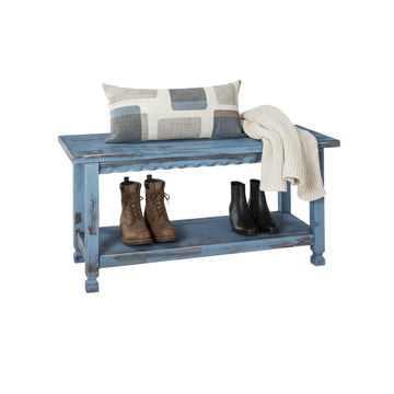 Country Cottage Entryway Bench with Shoe Storage, Blue Antique