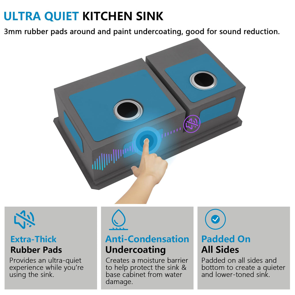 32"x19" Undermount Double Bowl Kitchen Sink