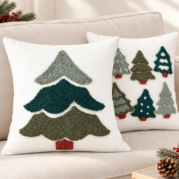 Christmas Tree Pillow Covers 20x20 Inch, Tufted Embroidery, 2 Pack