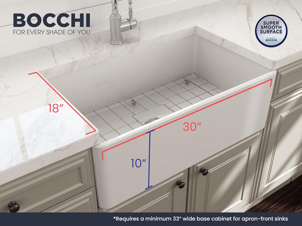 Classico Farmhouse Apron Front Fireclay 30 in. Single Bowl Kitchen Sink with Protective Bottom Grid and Strainer in