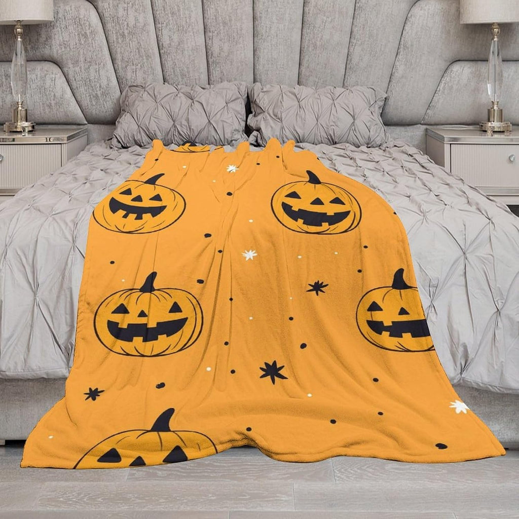 Mystical Dripping Candle Crescent Moon Halloween Fleece Throw Blanket, Warm Witchy Decor Throw Holiday Gathering