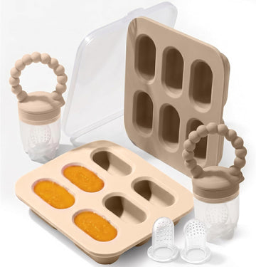 Silicone Baby Fruit Feeders with Freezer Tray for Batch Prep, Set of Safe & Convenient, Includes Extra Pouches &