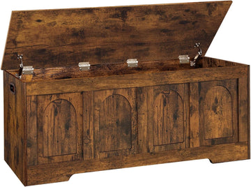 Storage Chest, Wooden Toy Box with Lid, 2 Soft-Close Hinges 47.2" | Entryway Shoe Bench, Finger-safe Flip-Top, Easy