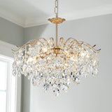 5-Light Gold Crystal Chandeliers, Middle Century Dining Room Light Fixture, Modern Pendant Light for Living Room, D20 x H17, Adjustable Chains 59", Chopper Finish Metal Frame A100-B0C1JJHV3G