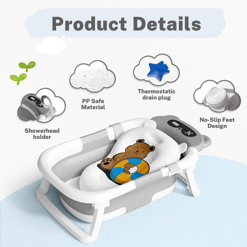 Baby Bathtub,Collapsible Bathtub for Newborn to Toddler,Durable Essential Infant Bath Tub,Portable Travel Baby Tub