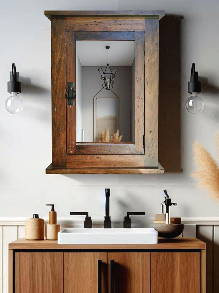 Dijkoo NUOTIRUIS Primitive Mission Medicine Cabinet/Surface Mount/Distressed Medium Finish/Solid Wood & Handmade C