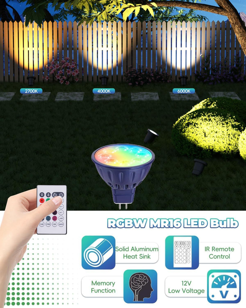 MR 16 LED Bulbs for Landscape Lighting, 5W RGBW MR16 Bulb 3-Pack