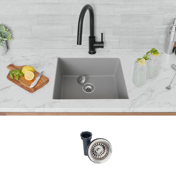 22 x 17.5 Composite Granite Kitchen Sink, Single Bowl Under Mount & Drop in, 8.25 in Deep, Rear-Center Drain, with