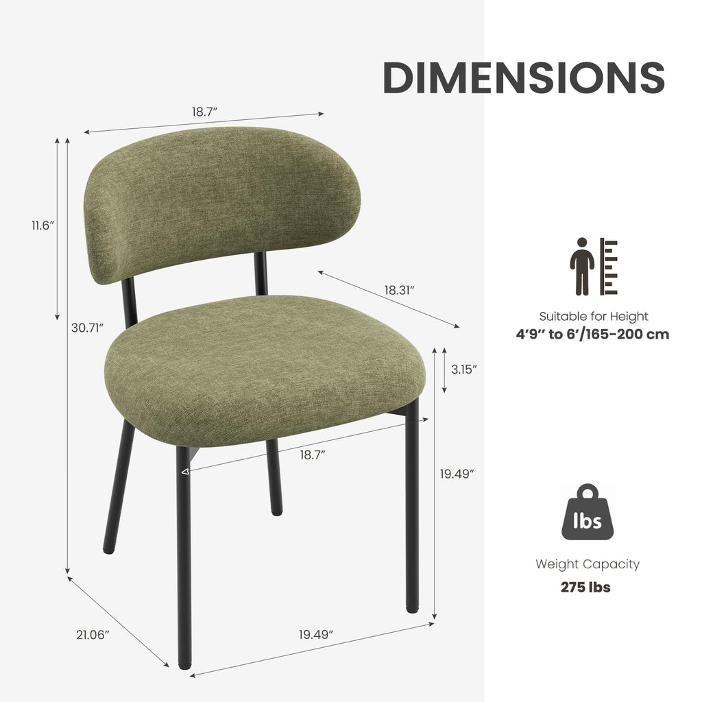 Upholstered Set of 4, Modern Fabric Kitchen Chairs with Curved Backrest and Cushioned Seat, Sturdy Metal Legs