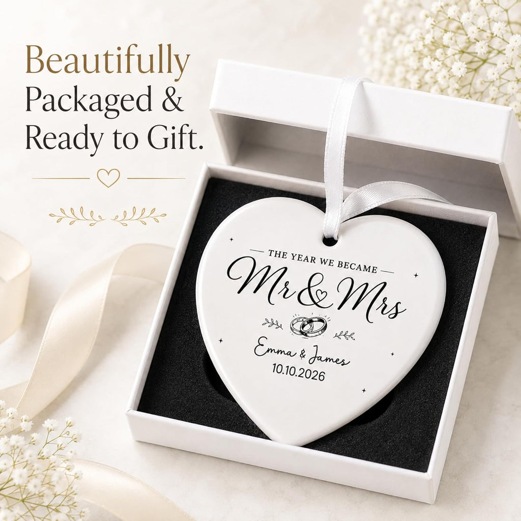 First Christmas Married Ornament 2026, Personalized Mr and Mrs Wedding Gift