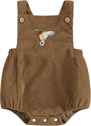 Infant Baby Boys Girls Overalls Sleeveless Mallard Duck Embroidery Corduroy Rompers Summer Outfit