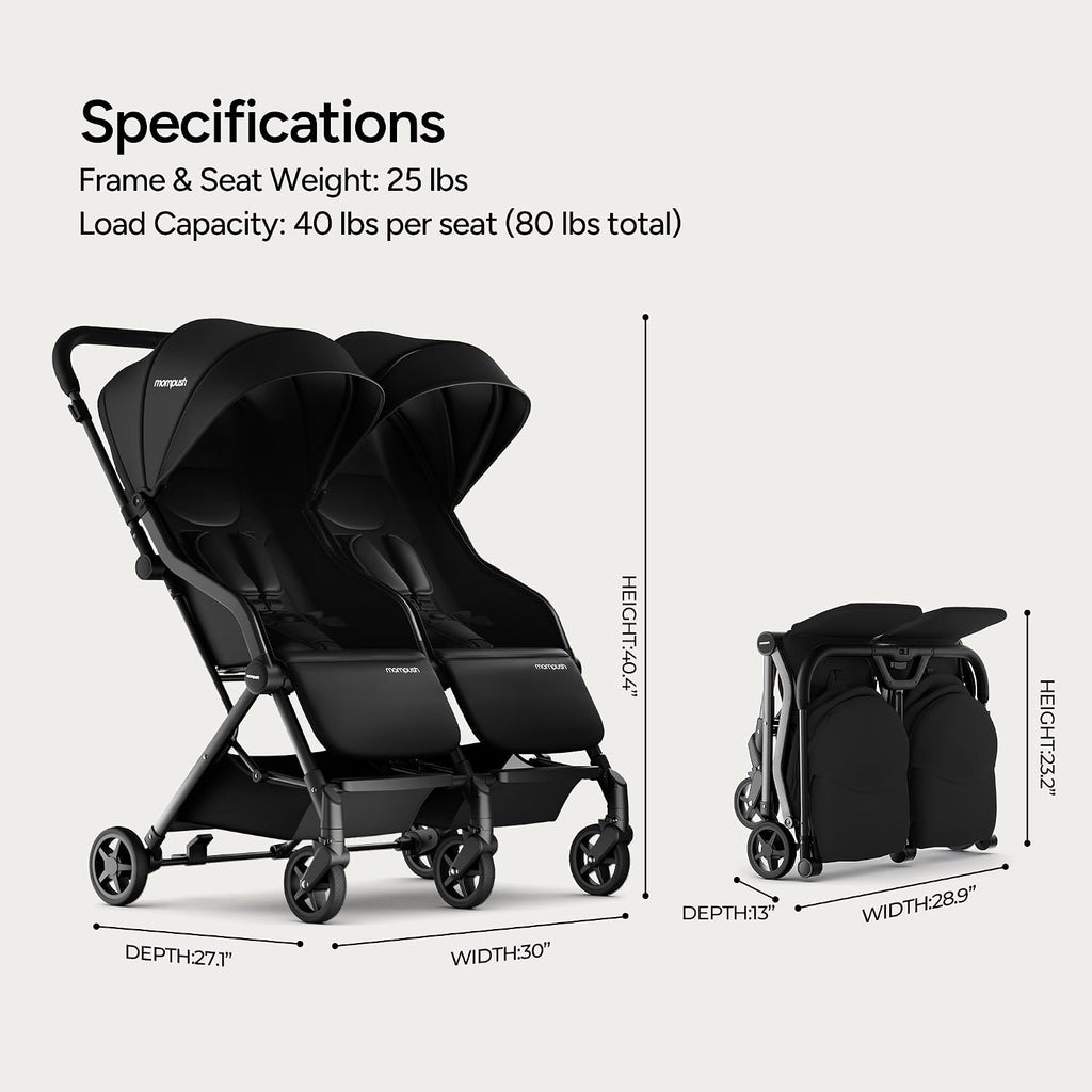 Lithe Double Stroller, Lightweight Side by Side, Infant & Toddler