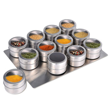 Magnetic Spice Jars, 12 Pcs Wall Mounted Spice Tins with Labels