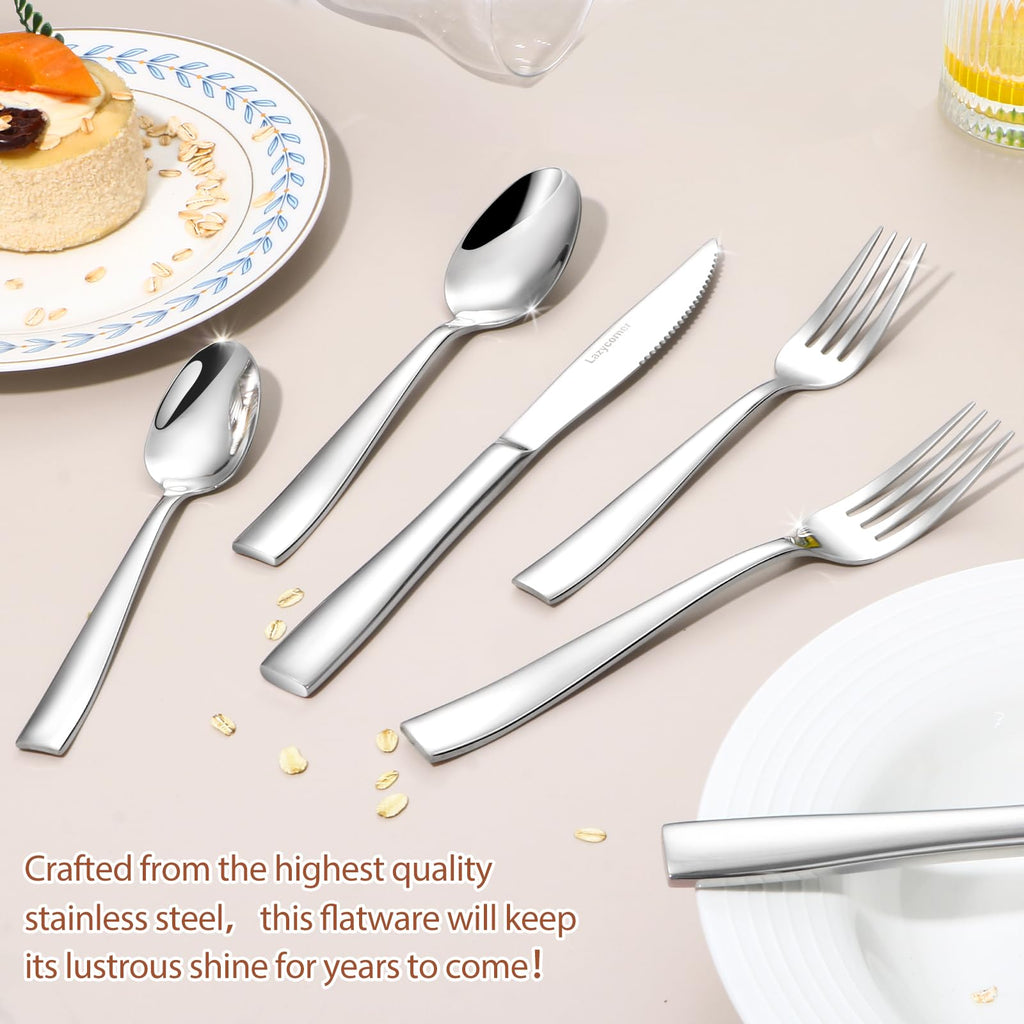 Silverware Set for 4, 20-Piece Premium Stainless Steel Flatware Set, Heavy Duty Cutlery Set with Modern Square