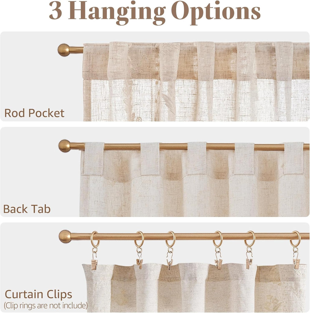 Belrose Linen Floral Cafe Curtains 45 Inch Length Embroidered Farmhouse Curtains for Kitchen Bedroom Bathroom Small
