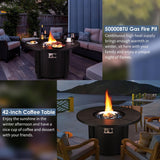 42in Propane Fire Pit Table, 50,000 BTU Auto-Ignition Outdoor Patio Fire Pit with Waterproof Cover, Blue Fire Glass & Convertible Lid – CSA - Image 5