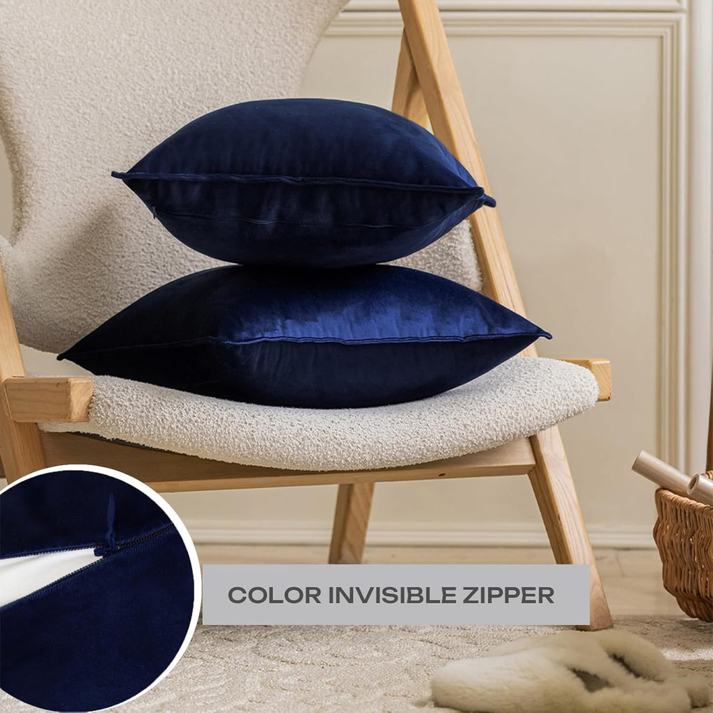 Velvet Navy Blue Throw Pillow Covers 18x18 Inches Pack of 2 Soft Decorative Square Cushion Covers,45x45Cm