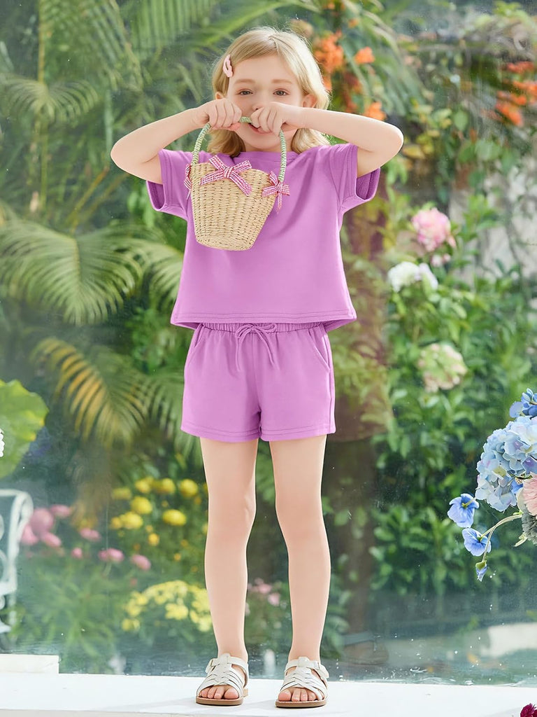 Toddler Baby Girl 2 Piece Summer Outfits Little Kids Short Sleeve T-Shirts and Shorts Set