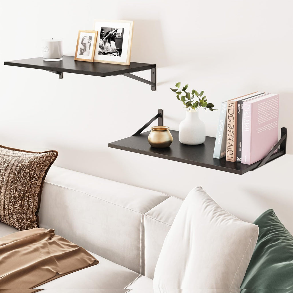2pcs 10 in Deep Floating Shelves for Wall (Black, 23.6" L)