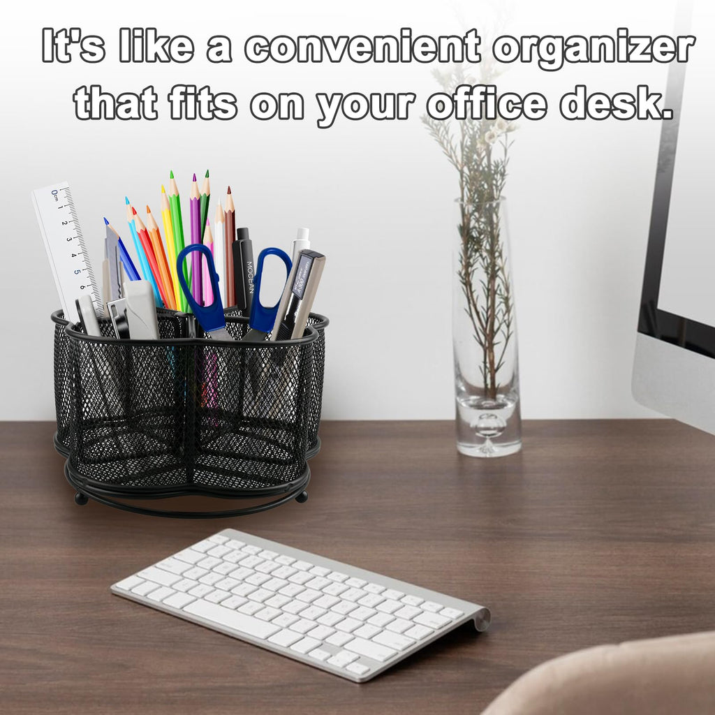 360° Rotating Silverware Utensil Caddy Holder, 5 Compartments, Black