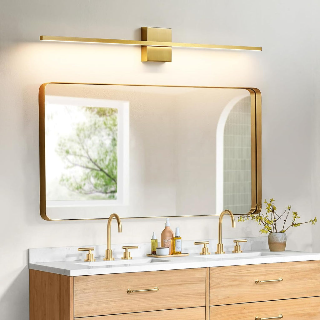 Gold Bathroom Light Fixtures Over Mirror - 39 Inch Dimming Bathroom Vanity Light 28W 3500K LED Vanity Light Bar