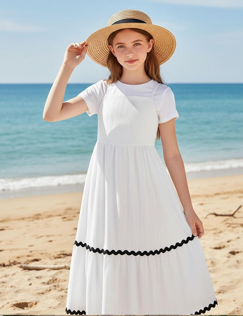 Girls Spaghetti Strap Dress Tiered Cami Maxi Sundress with Pockets