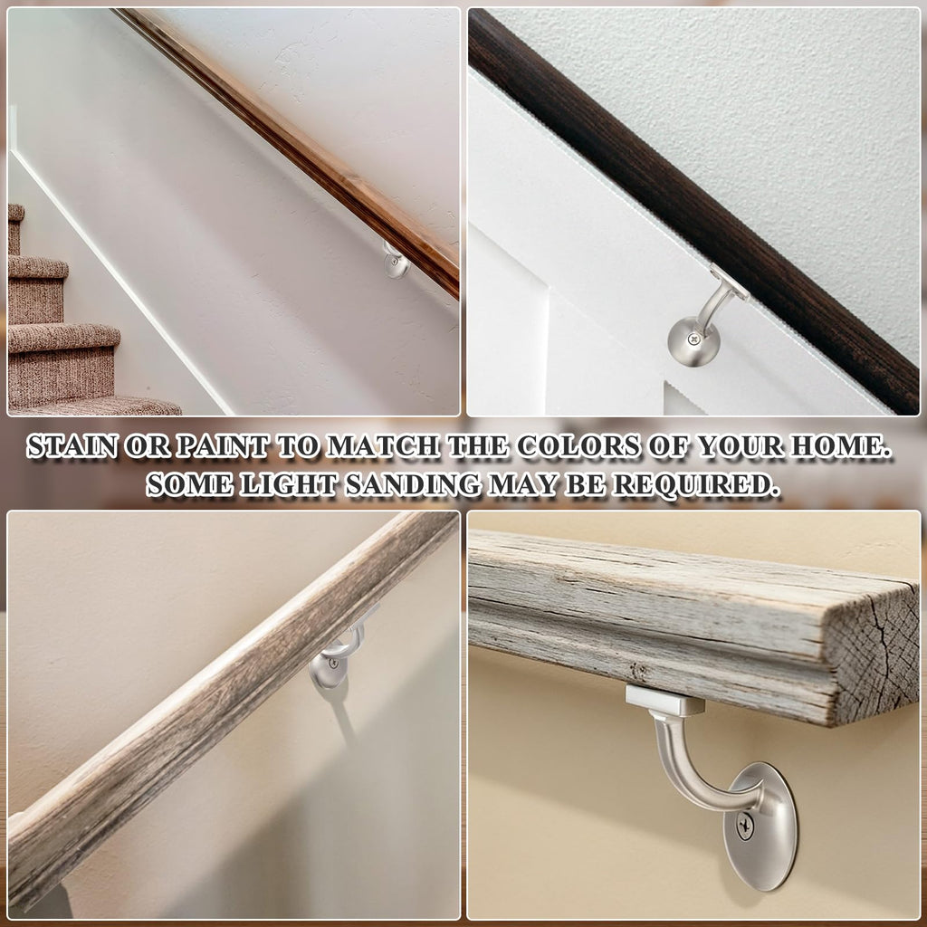 6010 Red Oak Handrail Kit 7 ft with 90° Wall Returns and Wall Mount Brushed Nickel Brackets Indoor Wood Stairs
