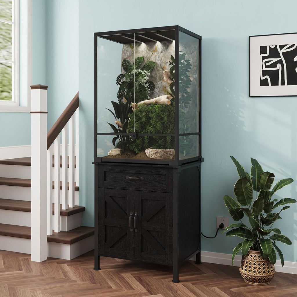 45-67 Gallon Reptile Tank Stand with Power Outlet, Black