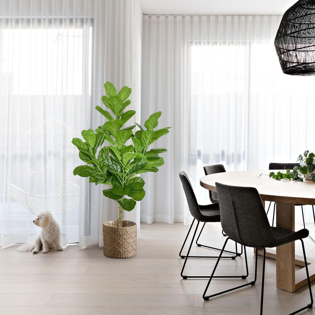 Artificial Fiddle Leaf Fig Tree, Faux Plant Decoration, 48" Tall